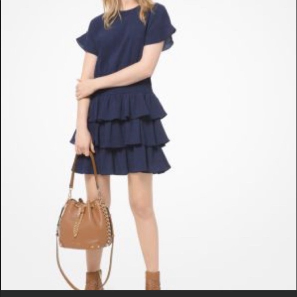 MICHAEL Michael Kors Crinkled Gauze Ruffle Dress